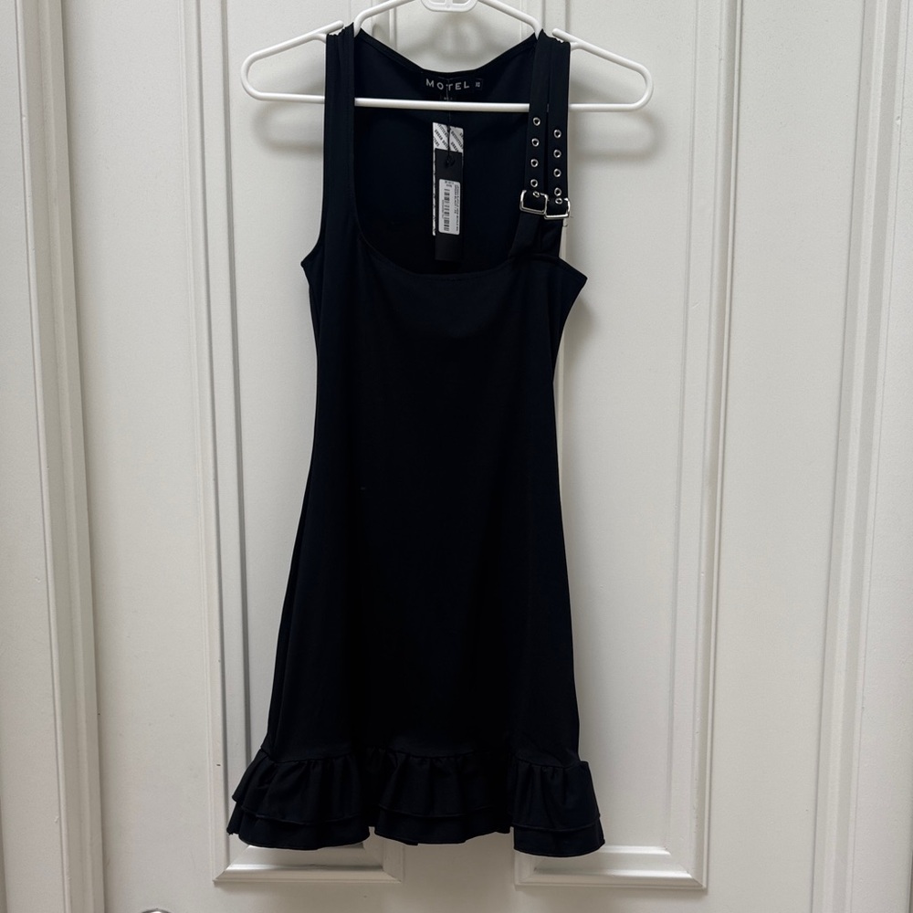 NWT Motel Jessa Ruffle Hem Buckle Strap Mini Dress
